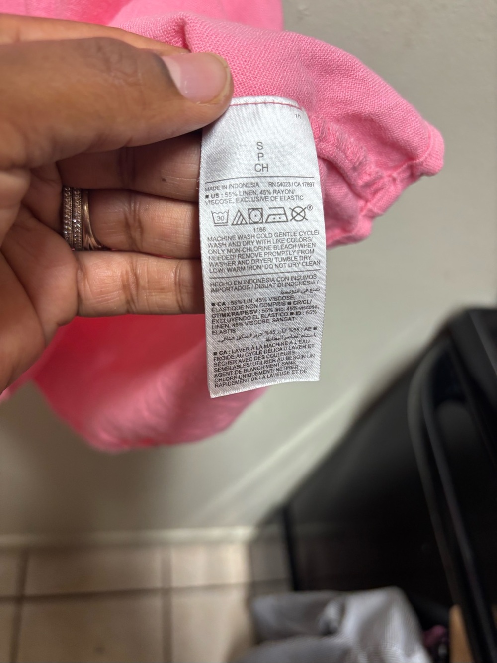 Old navy Pink Smocked Tie Strap Babydoll Mini Dress Open Back small linen blend - Picture 6 of 8